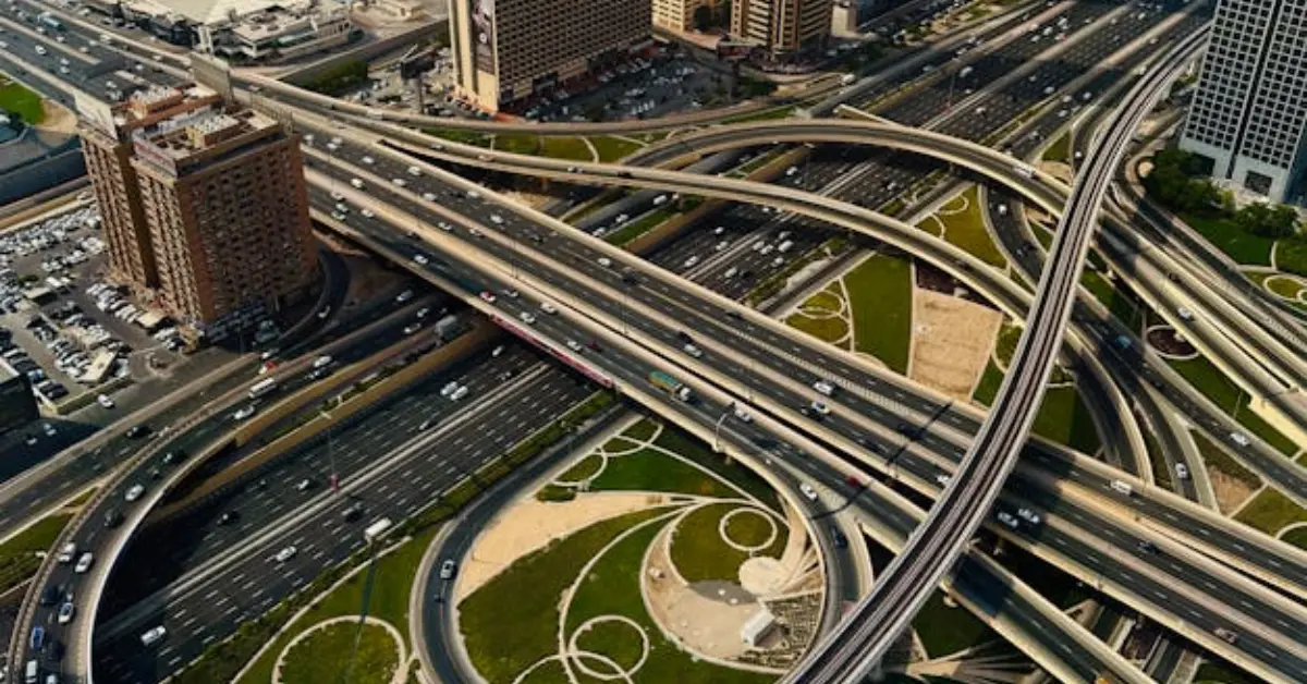 Aerial View of Sheikh Zayed Road in Dubai Cityscape