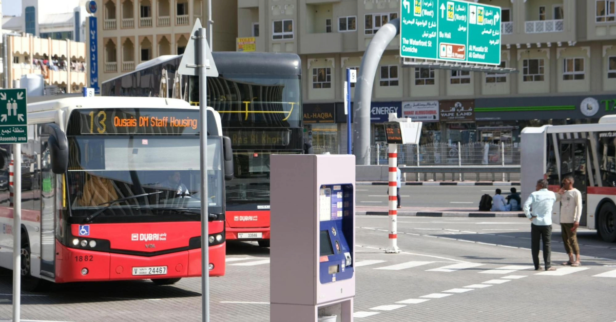Transit Hub with Buses in Dubai Cityscape