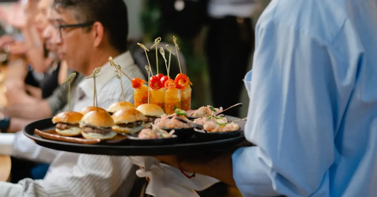 Waiter Carrying Tray with Snacks