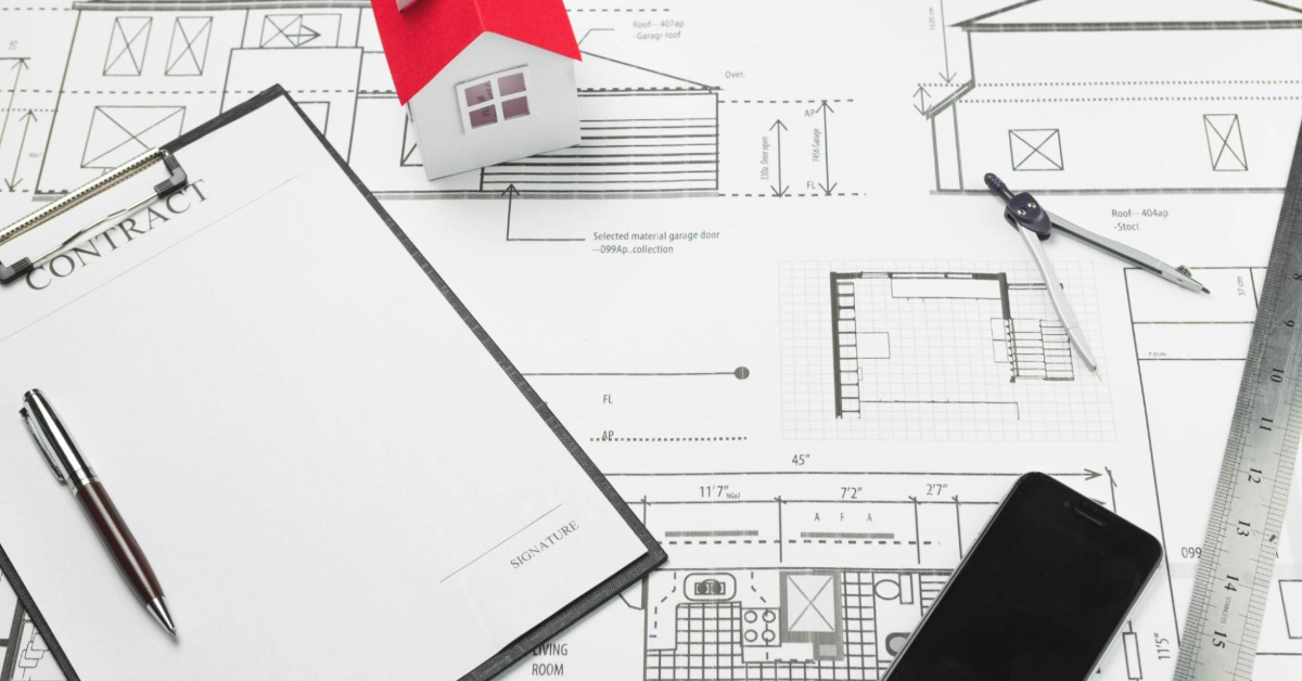 A blueprint of a house under construction