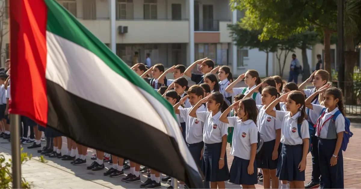 صورة توضيحية لأداء نشيد الإمارات في المدارس