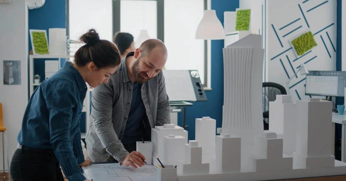 Business people analysing real estate projects