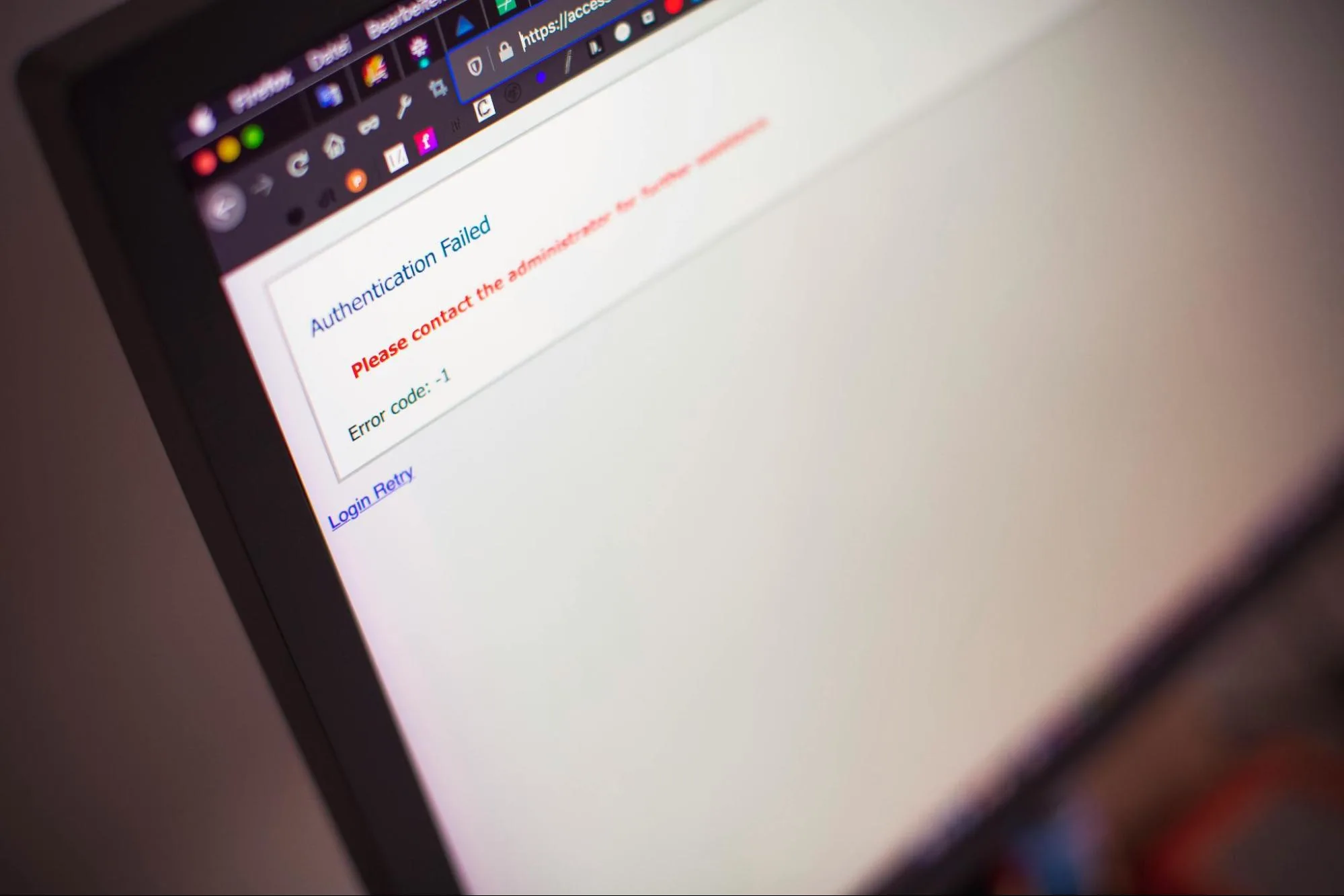 message error that authentication failed