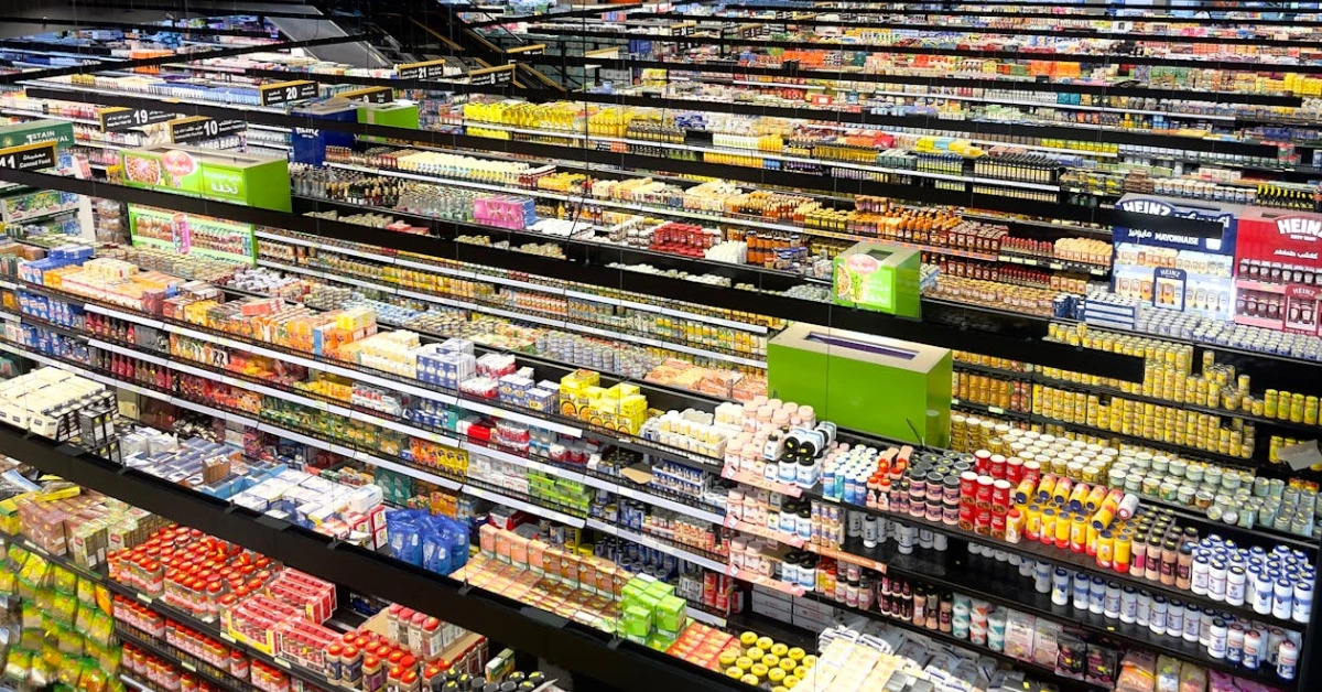 Vibrant Supermarket Aisles with Products