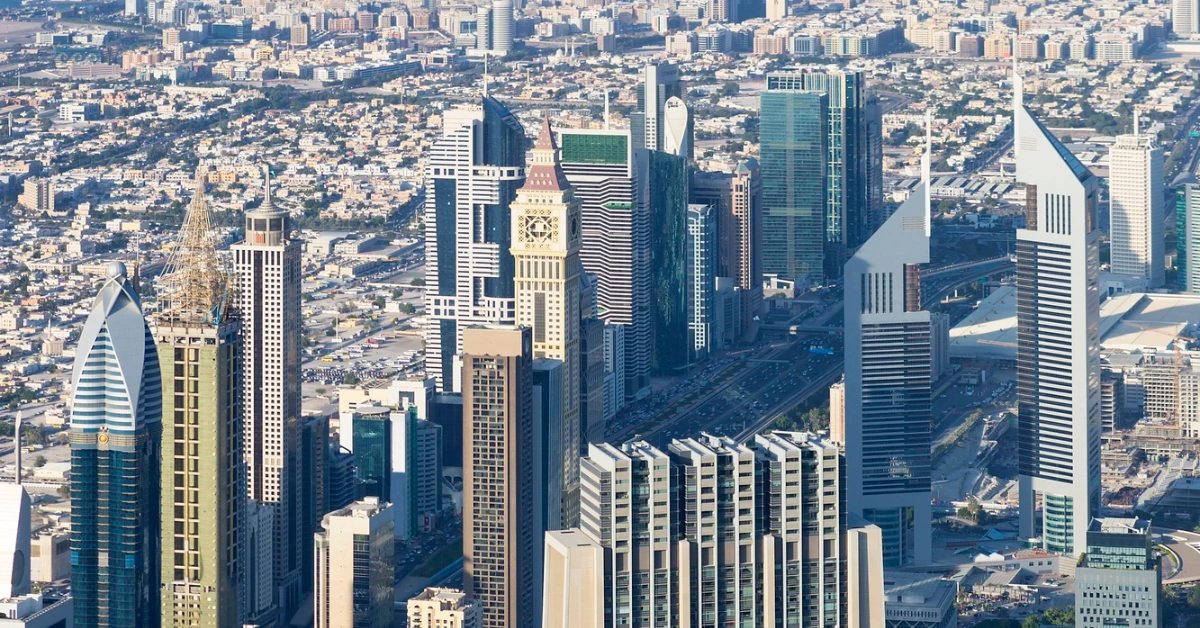 view of dubai city from the top of a tower
