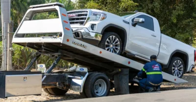 A car being ready to be towed in Sharjah