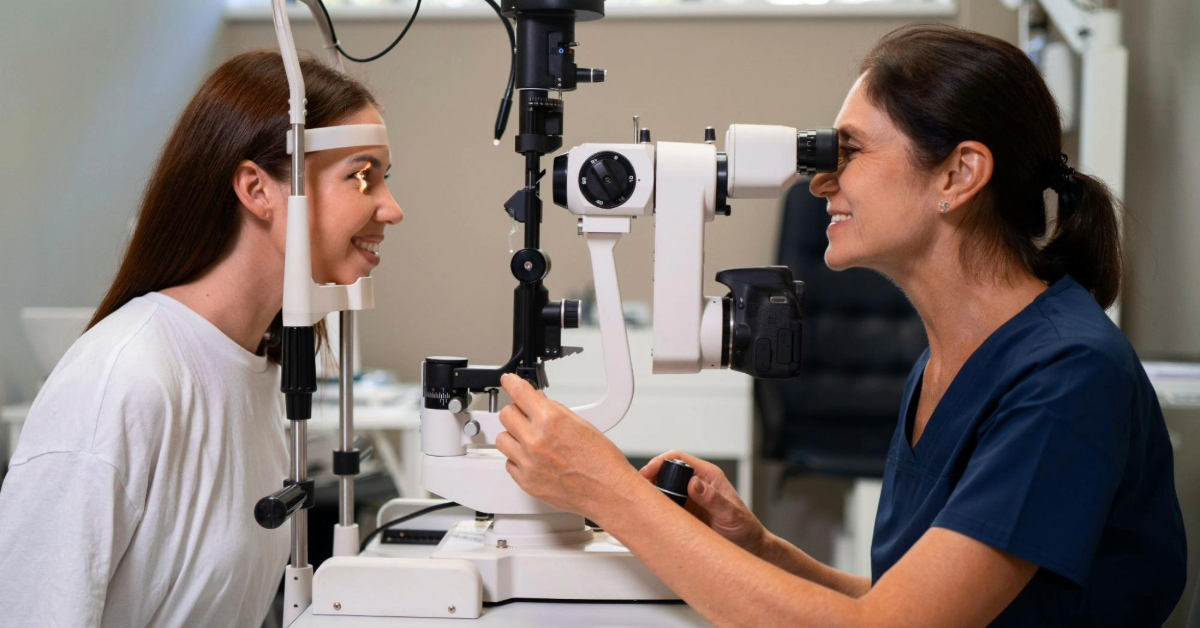 A girl having her eyes tested