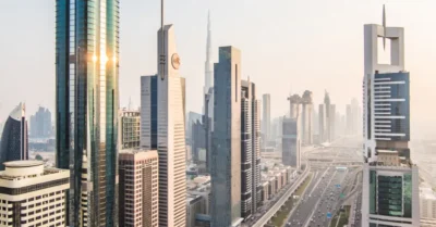 Dubai skyline in sunset time 