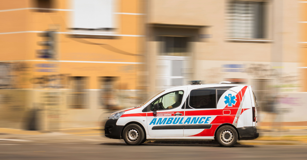 Ambulance travelling at high speed to reach a patient in need of critical care