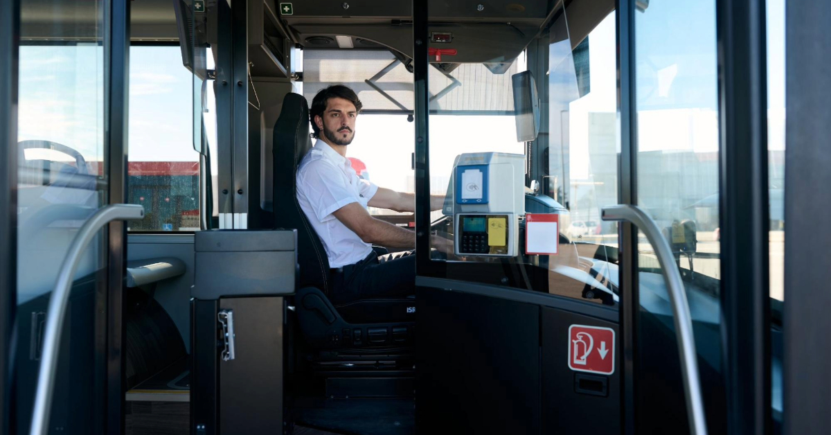 Bus driver waiting for passengers to board