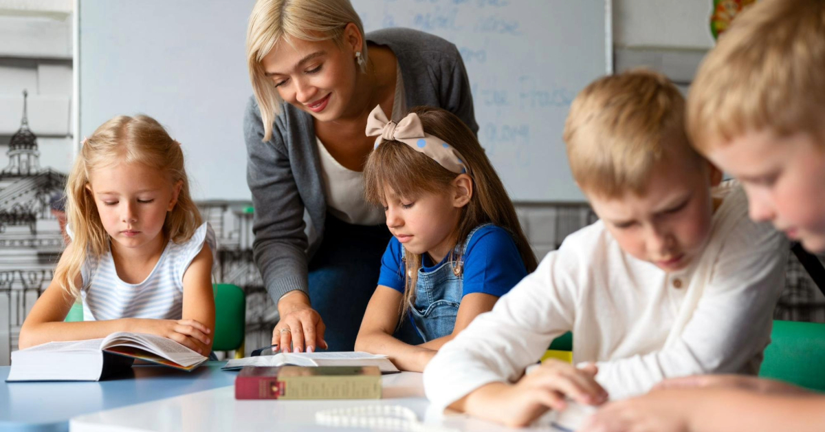 Children in class solving tasks