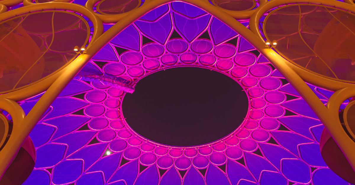 Colorful ceiling at Al Wasl Plaza at Expo City