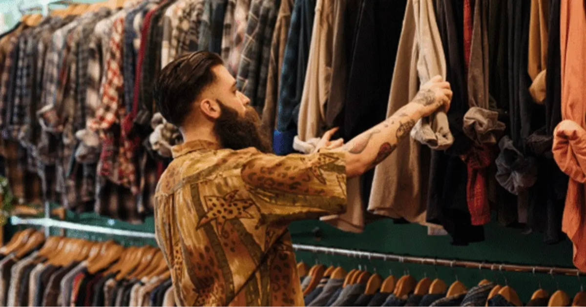 A person browsing a Pakistani clothes shop in Dubai