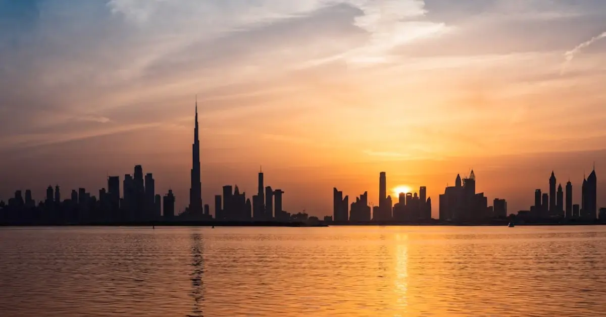 Sunsetting behind Dubai's Skyline