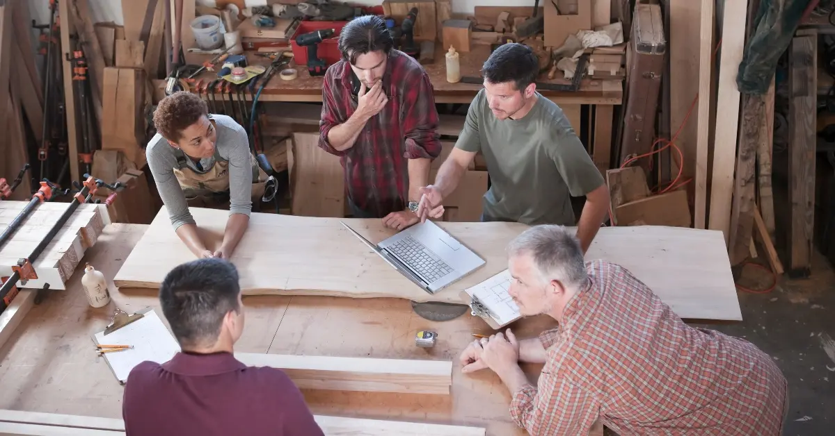 Workers at a woodworking factory