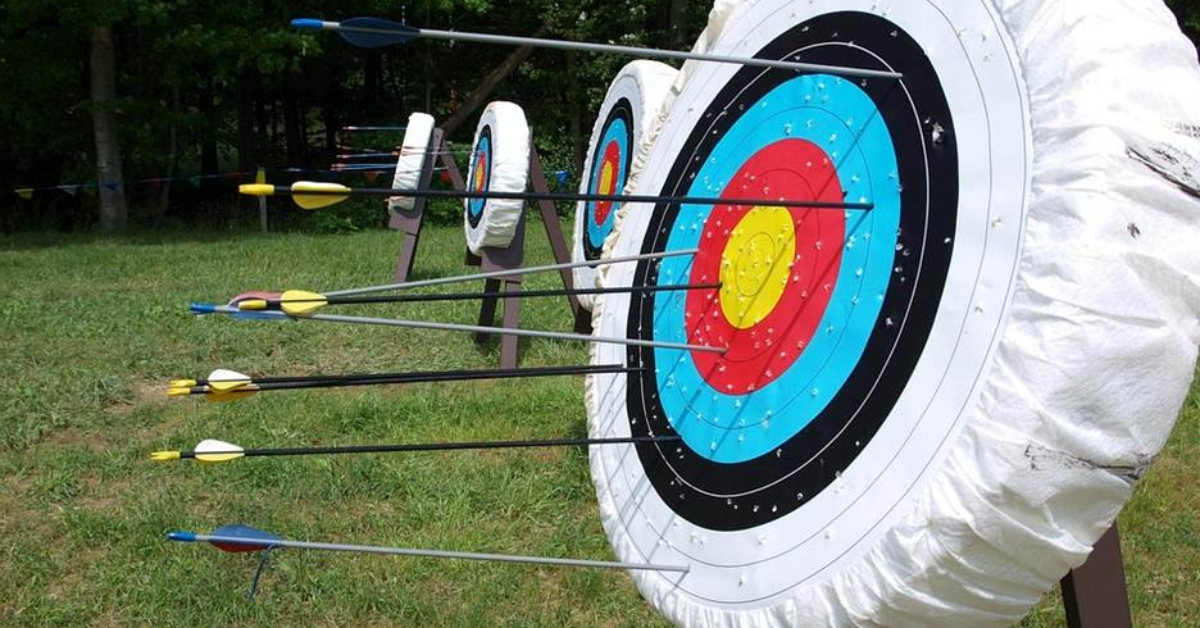 Close-up of arrows that have hit the target