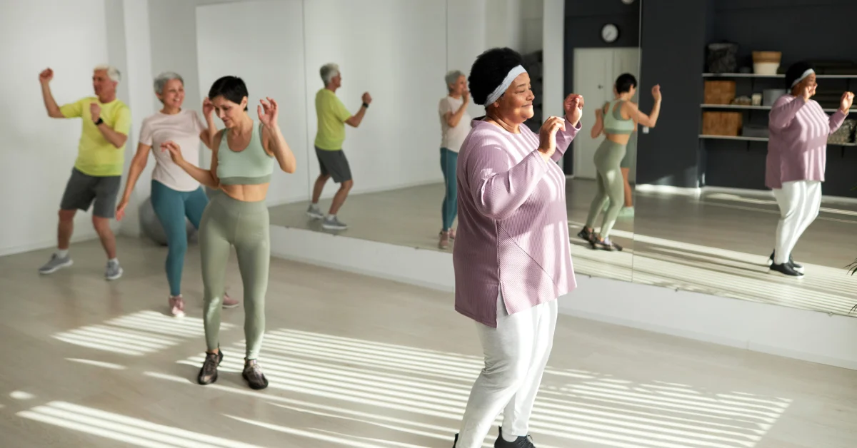 Elderly people attending a Bollywood dance class in Dubai