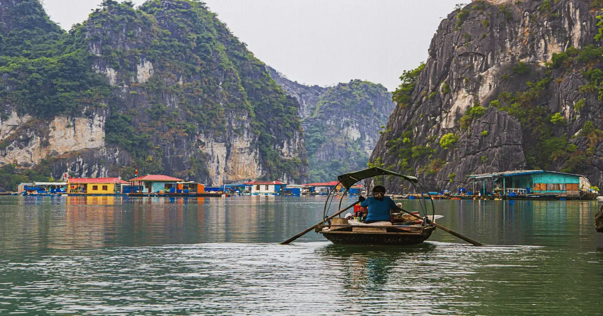 A fishing village in ha long bay in vietnam