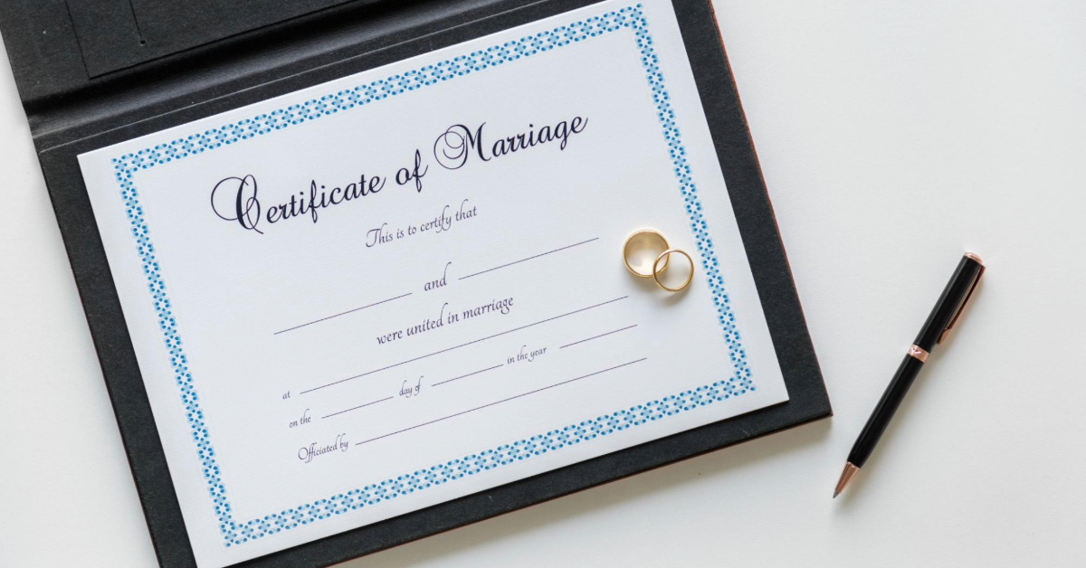 Alt text: A blank marriage certificate ready for completion