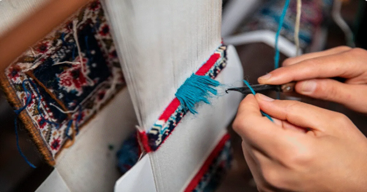 Close-up of Persian carpet weaving