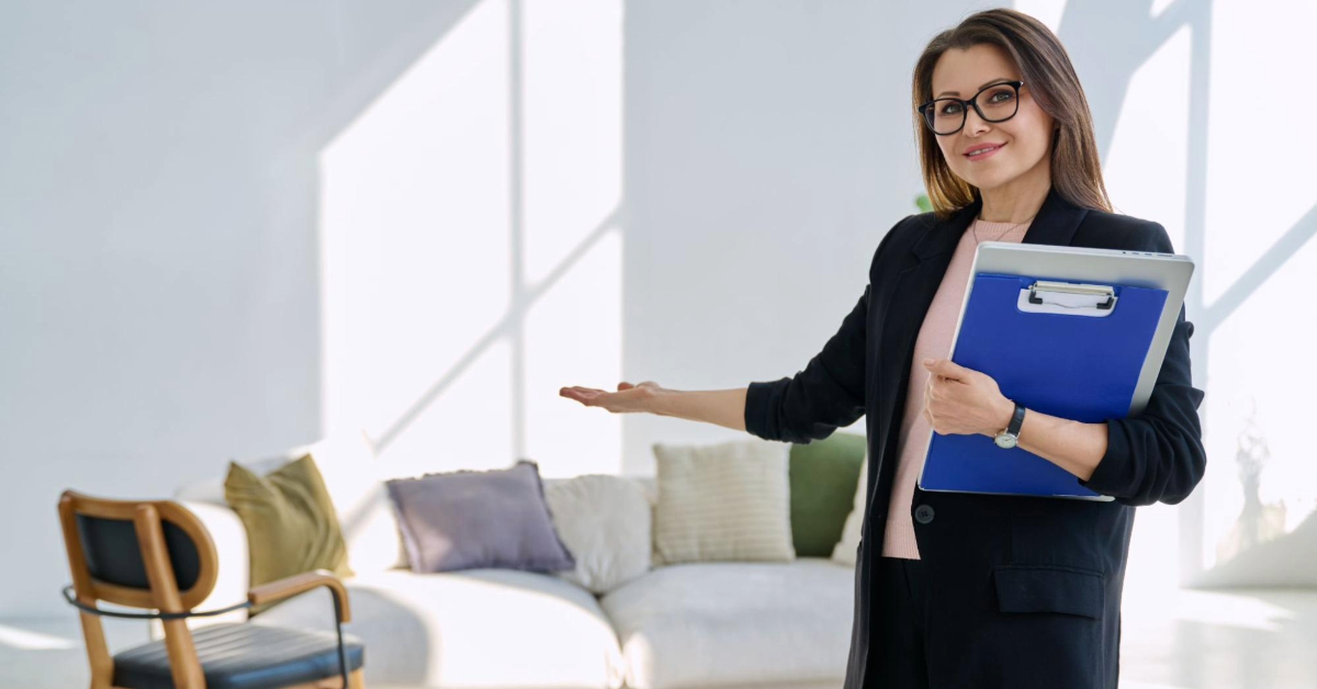 Real estate agent showcasing a home. 