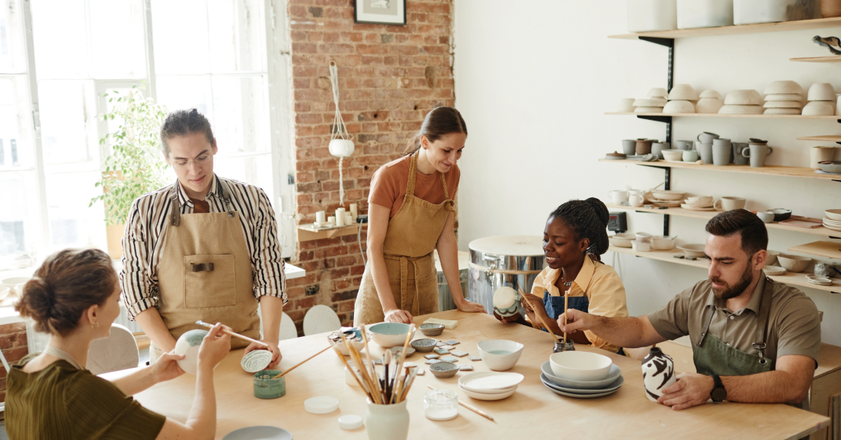 People Creating Pottery in Studio