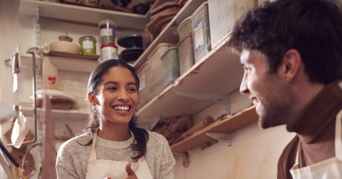 couple working together in ceramics studio