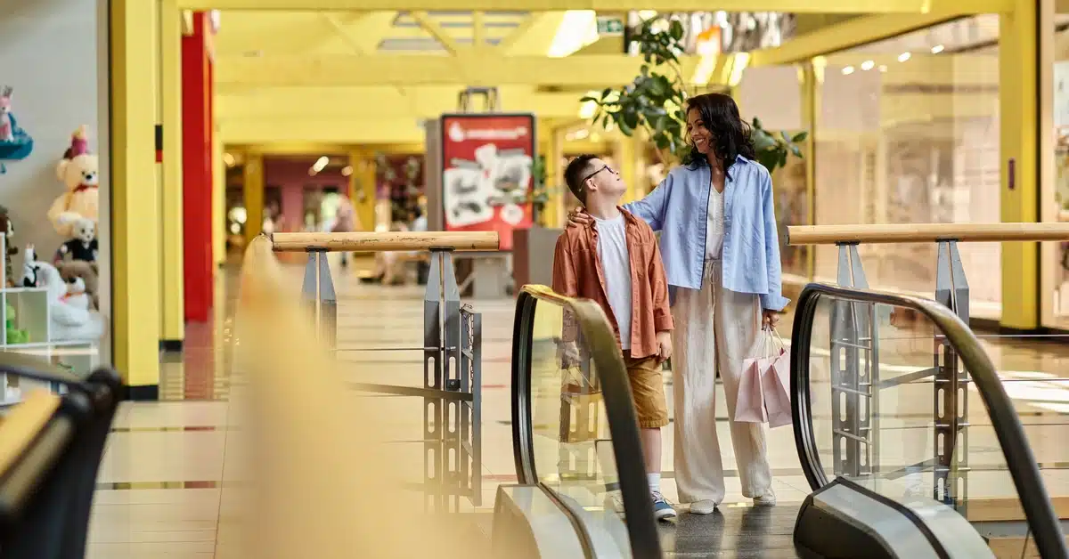 Mother and son shopping in Dubai mall