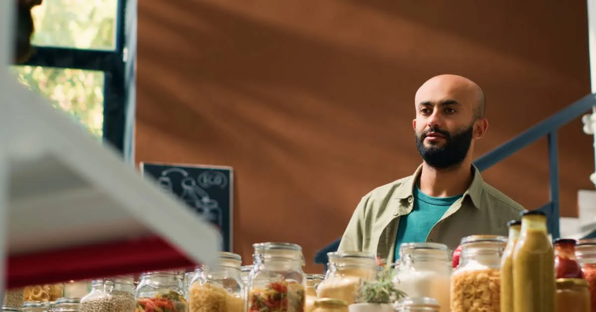 رجل يقوم بشراء بعض التوابل من محل عطارة