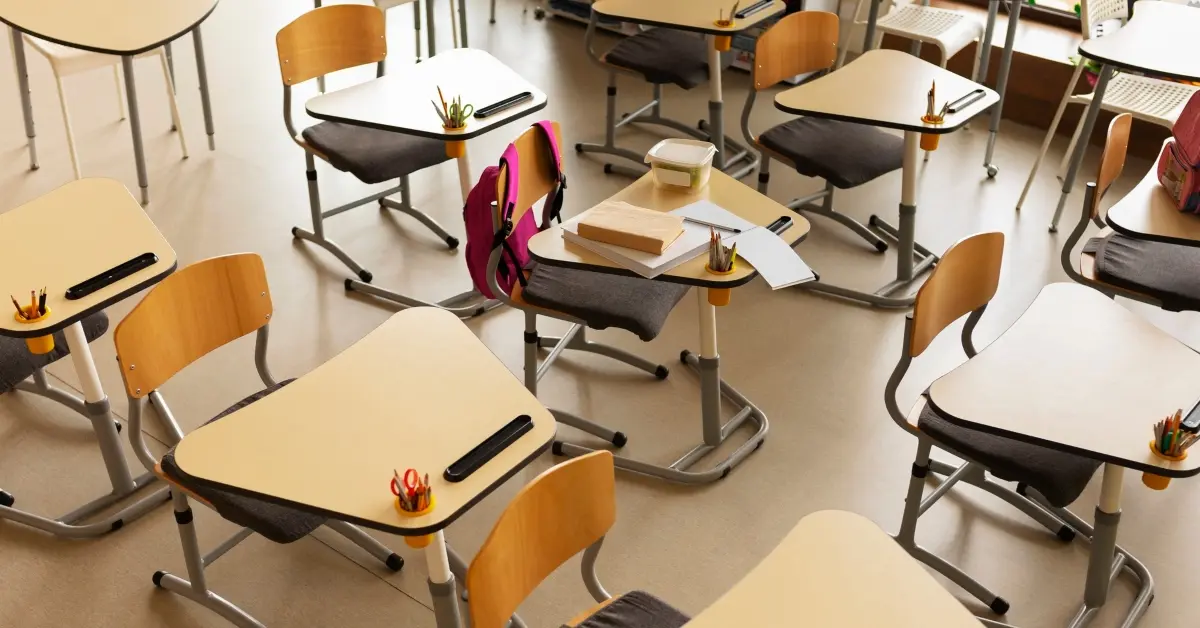 A high angle picture of a classroom