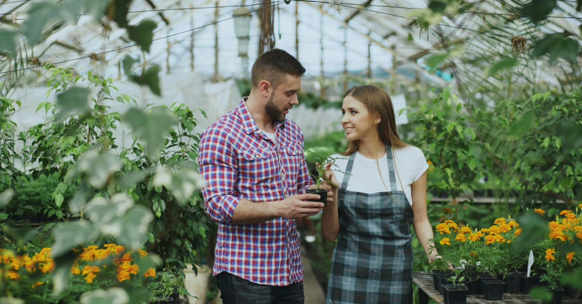 A man inquiring about a plant