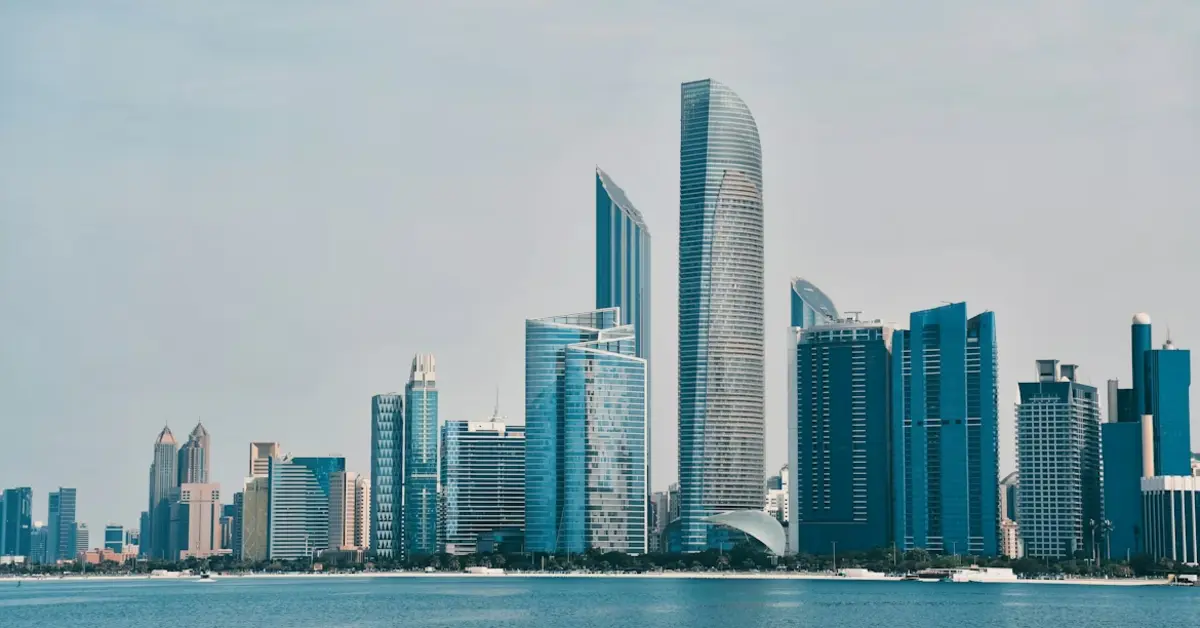 A view of the Abu Dhabi skyline from the Corniche