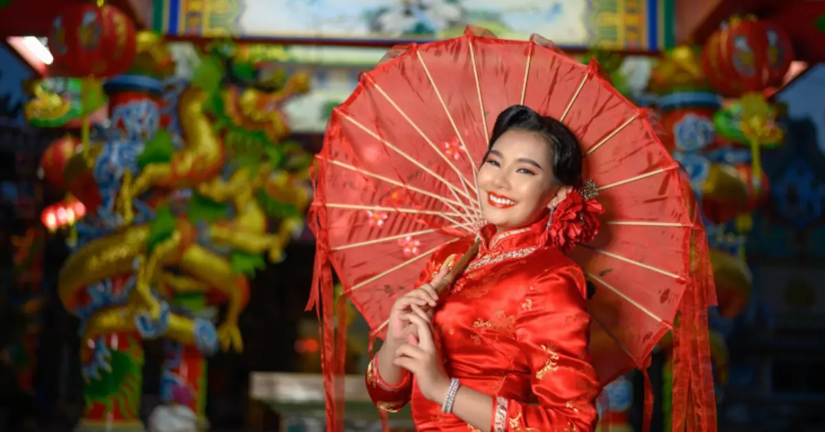 A woman celebrating the Chinese New Year in Dubai