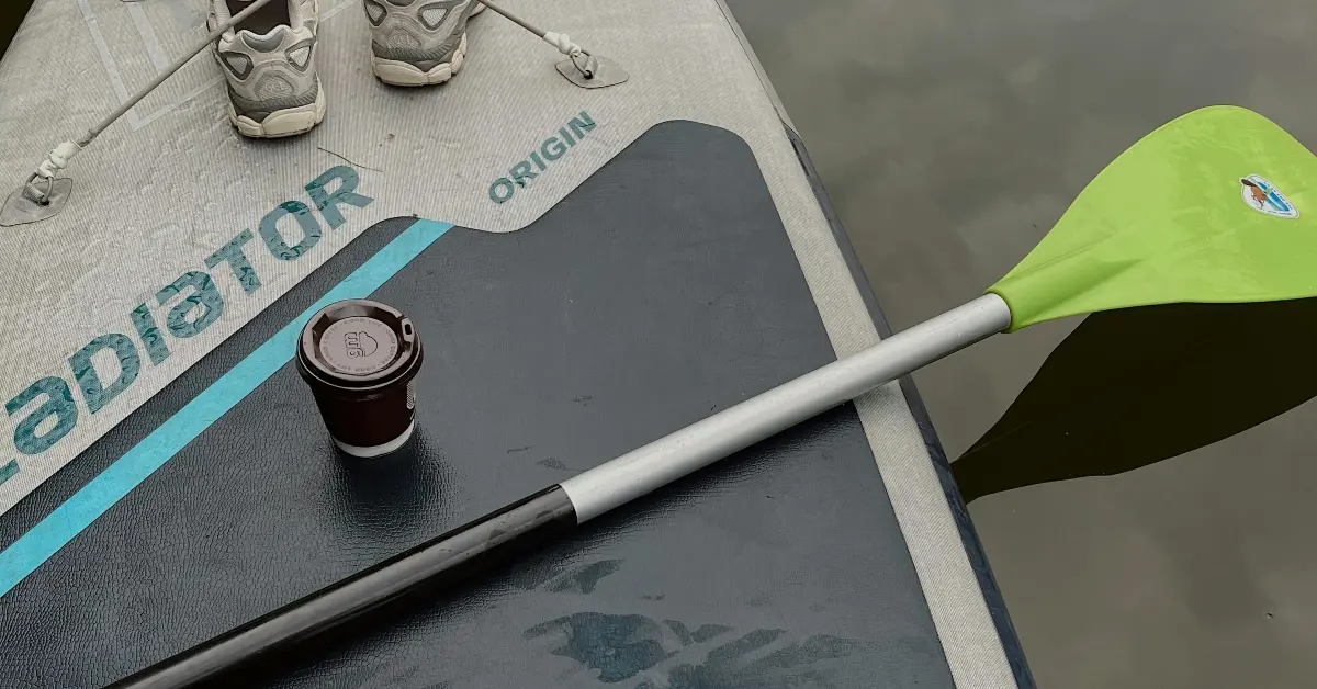 Close-up of Paddle Board with sneakers