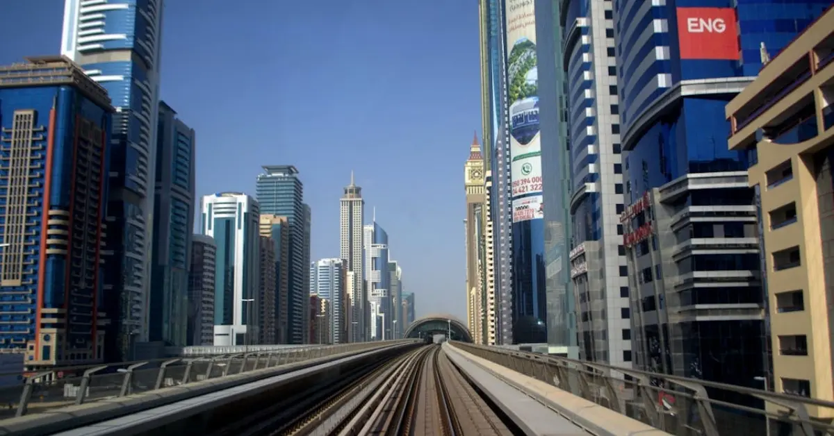 Dubai Metro Front View with Skyline