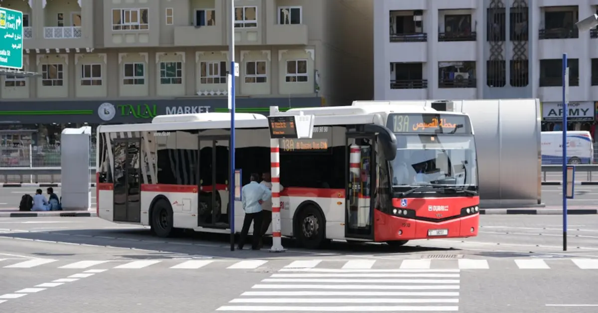 Dubai Public Bus at a City Street Stop