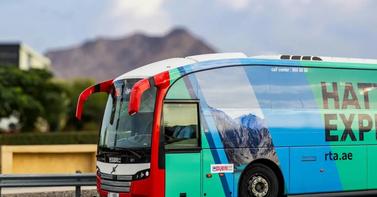 A Dubai RTA bus on the road