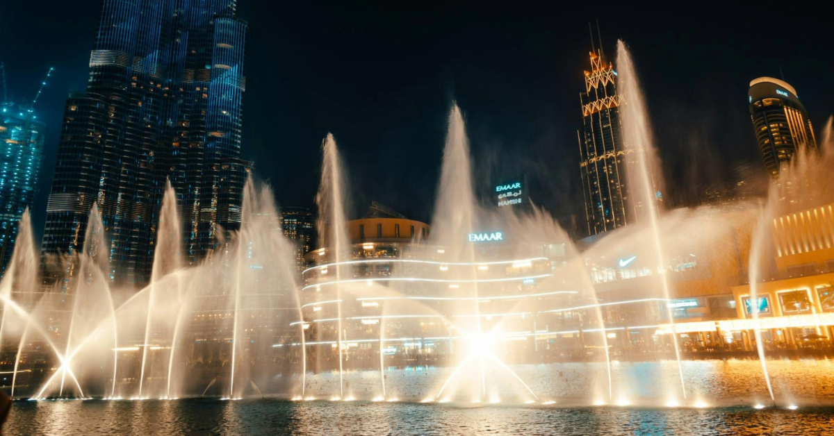 Dubai fountain during the night