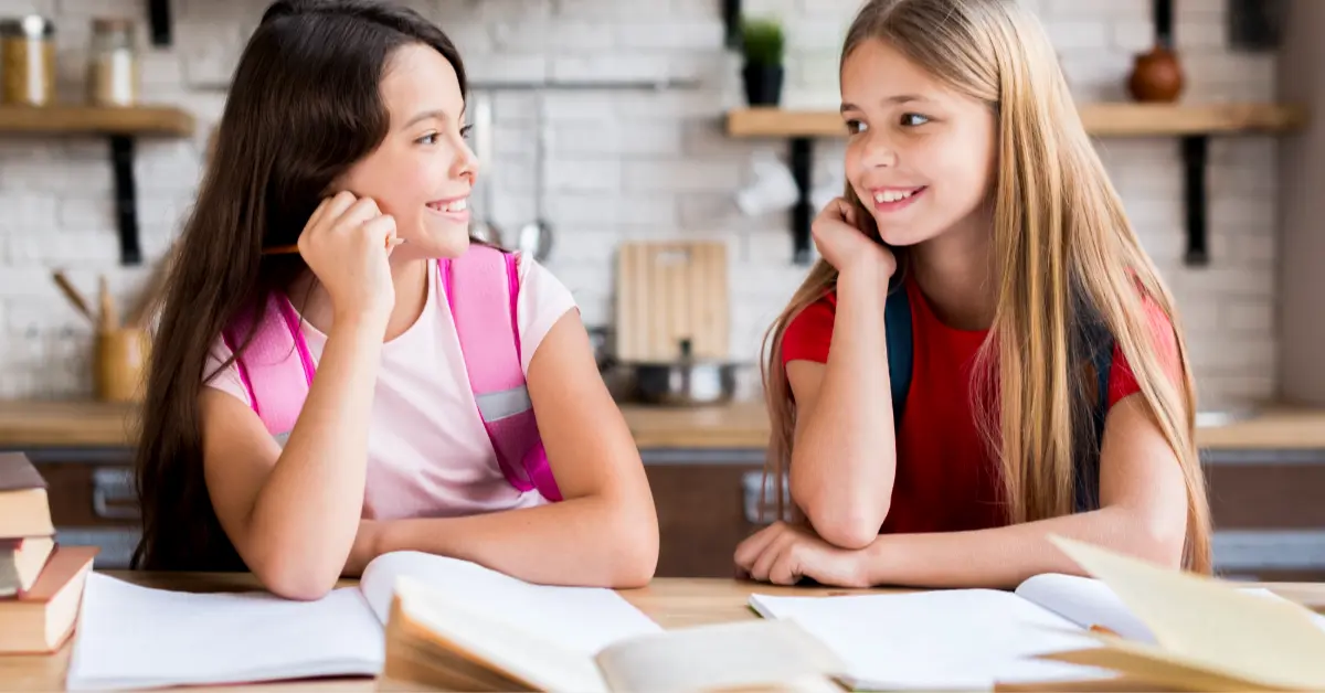 Friends doing homework together