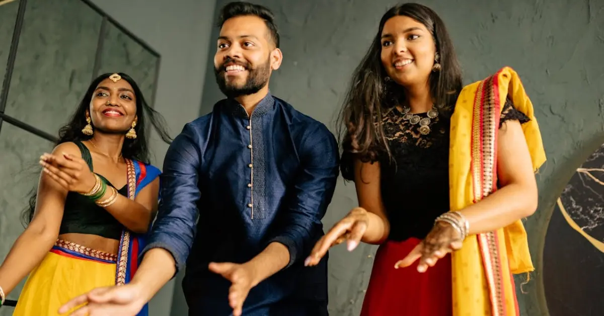 Man and Women in Traditional Dresses while Dancing