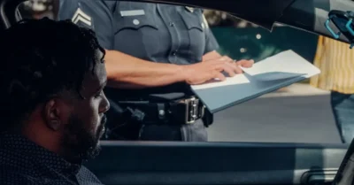 Police Officer writing a ticket to driver