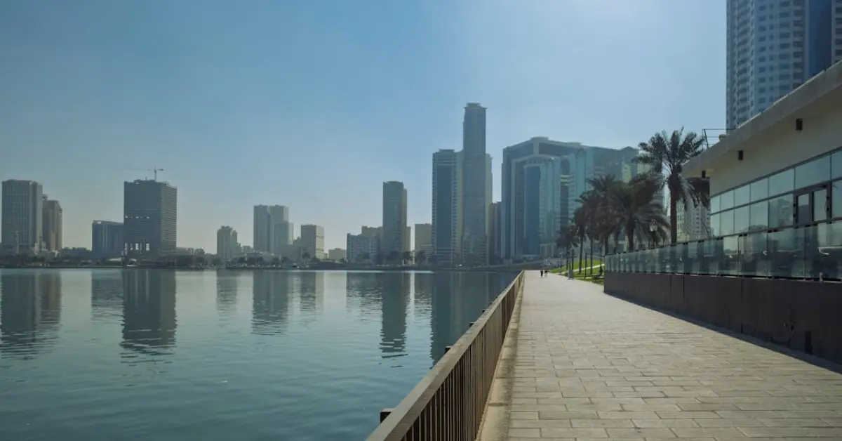 Sharjah Skyline Along the Waterfront Promenade