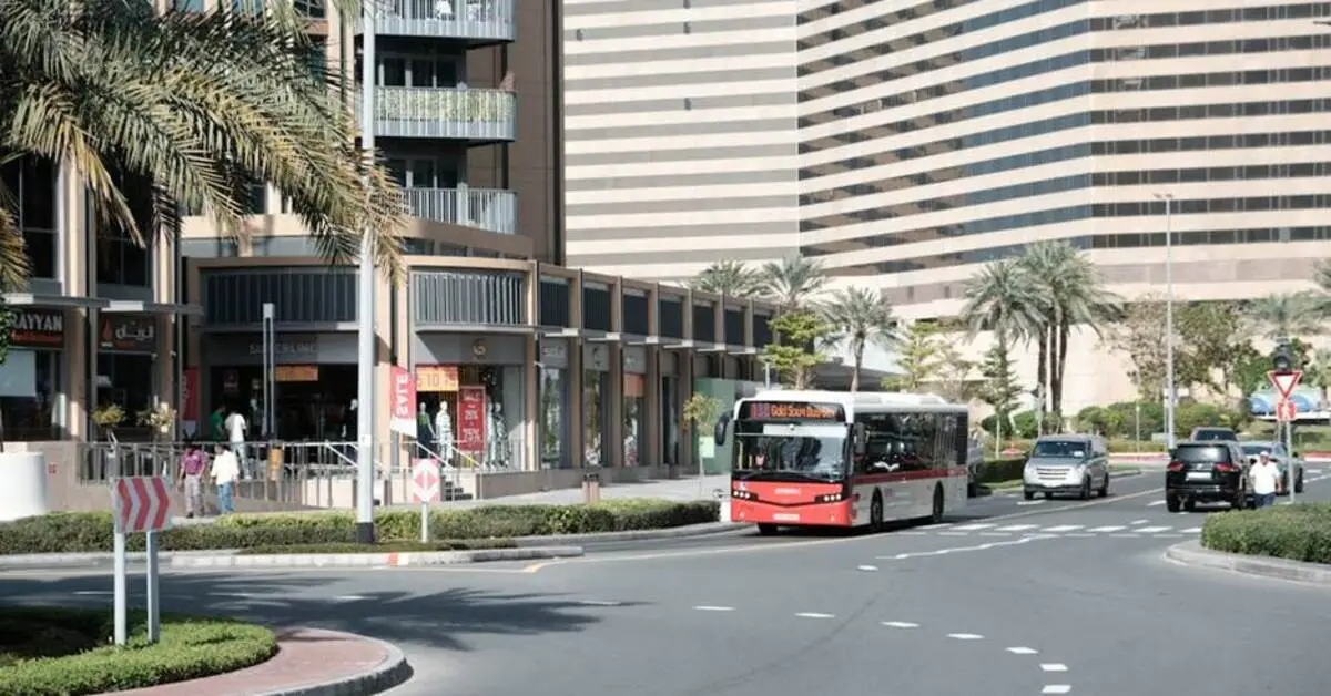 A bus on route near Dubai Parks and Resorts