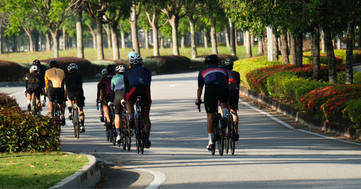 A group of cyclists in town