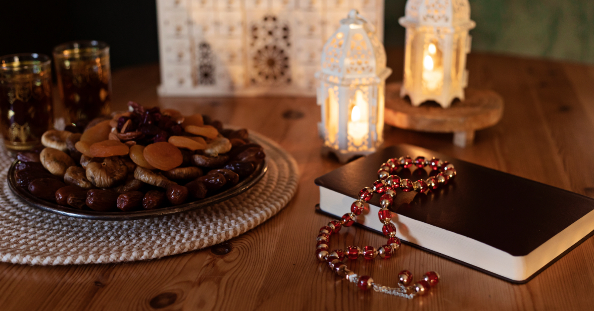 Ramadan Kareem background with dates and dried fruits