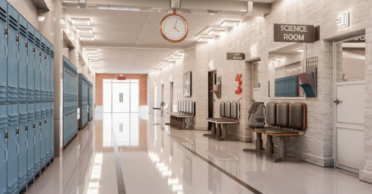 An empty hallway in an international school in Dubai