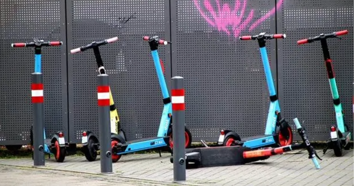 E-scooters parked in a stand
