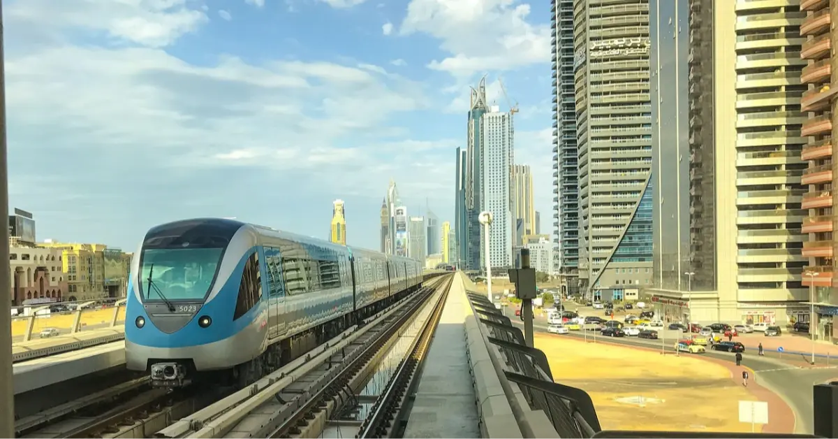 A metro coming to a halt in a station in Deira