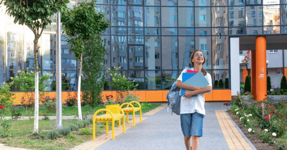 A child coming out of an international school near Emaar South