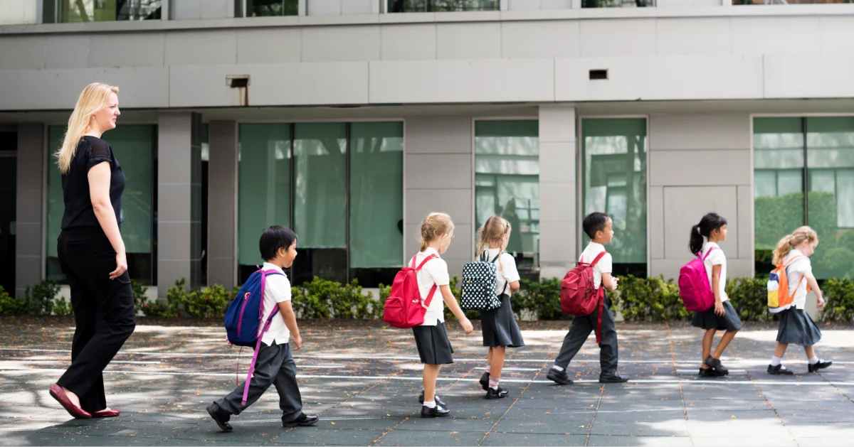 Children on their first day of school in Dubai